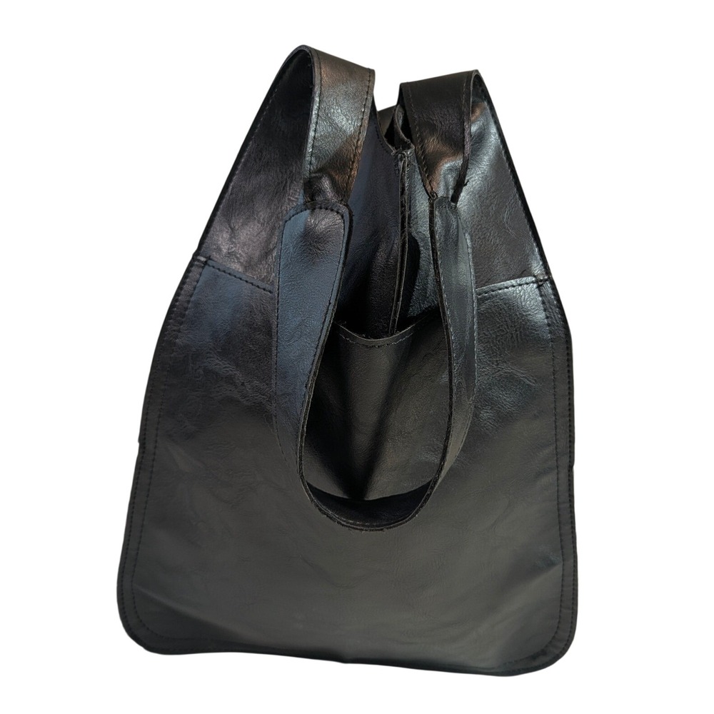 Black Faux Leather‎ Patchwork Hobo Shoulder Bag – READ
